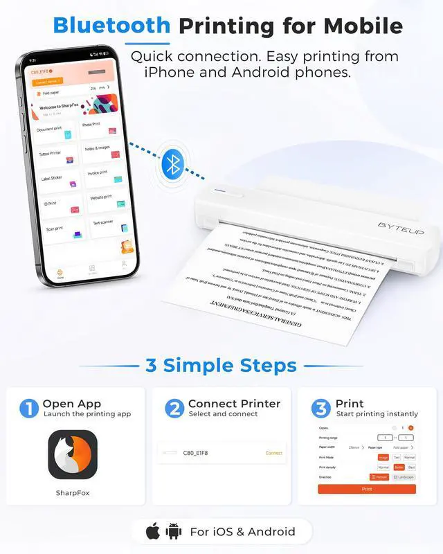 Alt view image 4 of 7 - Portable Thermal Printer, Inkless Bluetooth printer for Letter Legal A4