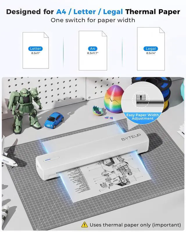 Alt view image 6 of 7 - Portable Thermal Printer, Inkless Bluetooth printer for Letter Legal A4