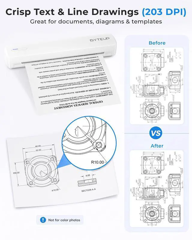 Alt view image 7 of 7 - Portable Thermal Printer, Inkless Bluetooth printer for Letter Legal A4
