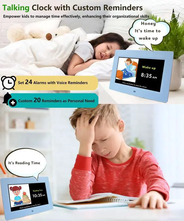 Alt view image 4 of 6 - Digital Teaching Clock Talking Time, 24 Alarms Custom Reminders, Checklist to-Do List, Auto DST & Calendar Display, Sleep Trainer, Easy to Use for Kids Birthday Gift- Blue with Remote