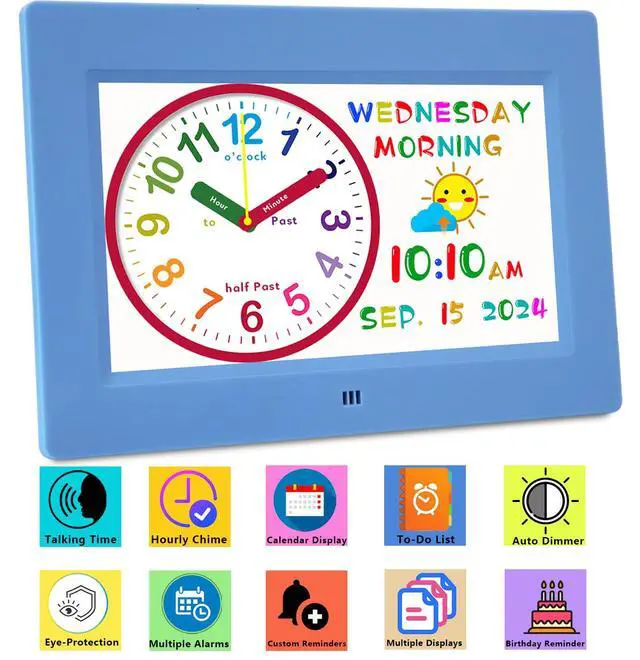 Alt view image 5 of 6 - Digital Teaching Clock Talking Time, 24 Alarms Custom Reminders, Checklist to-Do List, Auto DST & Calendar Display, Sleep Trainer, Easy to Use for Kids Birthday Gift- Blue with Remote