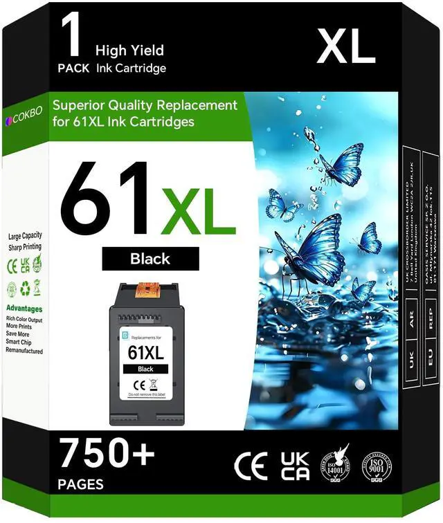 Main image of 61XL Black Ink Cartridge for HP 61 Ink Cartridges Compatible with Envy 4500 5530 4501 4502 5535 Officejet 4630 4635 Deskjet 1000 2542 2540 3050 3050A Printer