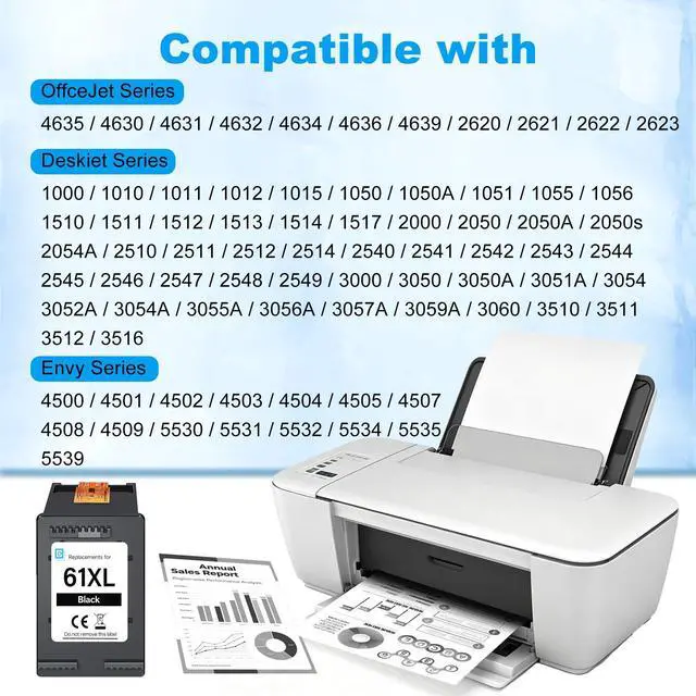 Alt view image 2 of 7 - 61XL Black Ink Cartridge for HP 61 Ink Cartridges Compatible with Envy 4500 5530 4501 4502 5535 Officejet 4630 4635 Deskjet 1000 2542 2540 3050 3050A Printer