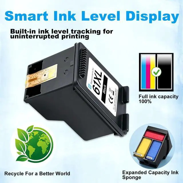 Alt view image 5 of 7 - 61XL Black Ink Cartridge for HP 61 Ink Cartridges Compatible with Envy 4500 5530 4501 4502 5535 Officejet 4630 4635 Deskjet 1000 2542 2540 3050 3050A Printer