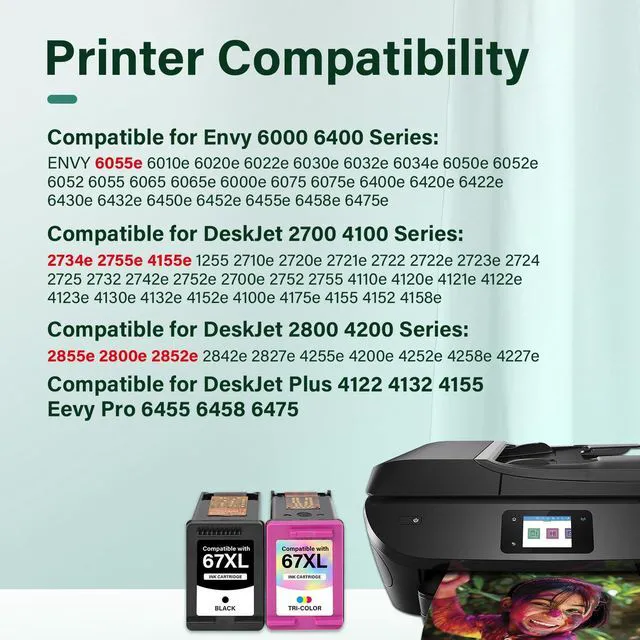 Alt view image 2 of 7 - 2800e 2855e Ink Cartridges Black/Color Combo Pack for HP Printer | Compatible for HP DeskJet 2755e 6000 2700 4155e 4255e 4200e 4100 2700e 2734e 2800 2852e Envy 6055e 6455e 6400 Series (2-Pack)