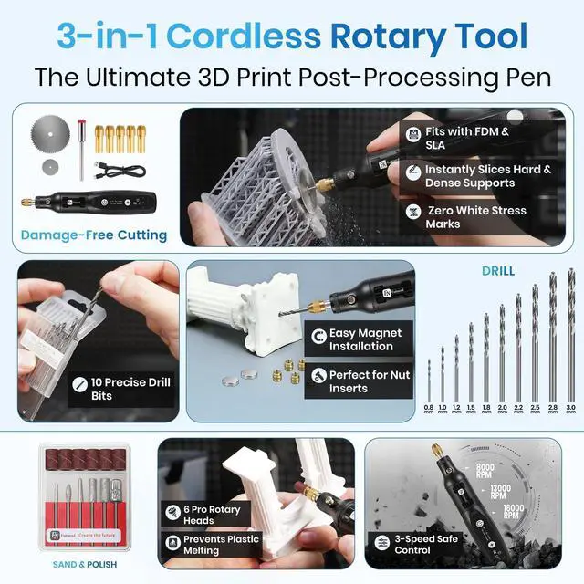 Alt view image 3 of 7 - 141Pcs 3D Printer Accessories with 4-Layer Slotted Case, Precision Workstation, Includes Digital Caliper, Cordless Rotary Tool, PTFE Nozzle Coating for Bambu Lab, Flashforge, Ender 3, Anycubic