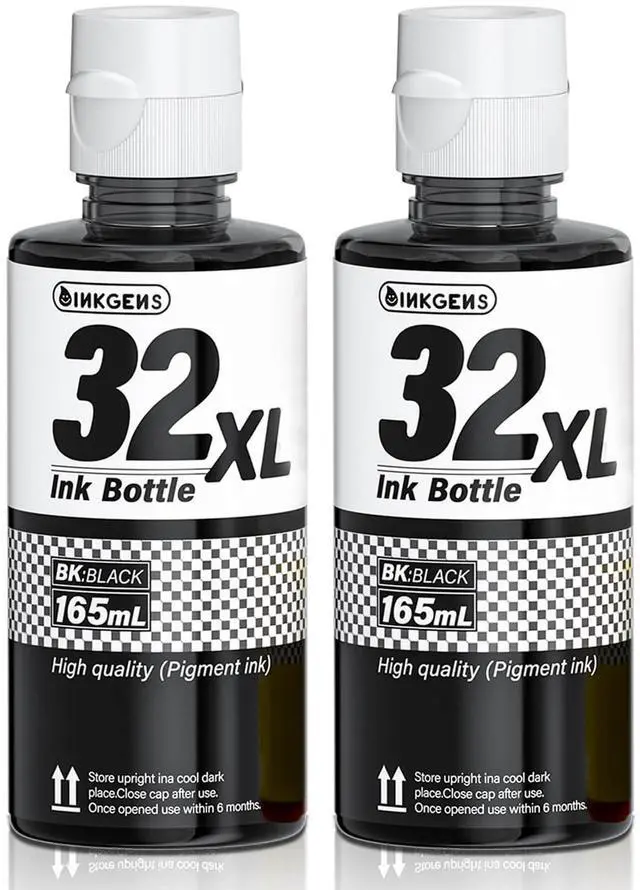 Main image of 32XL Black Ink Bottle Refill for HP Smart Tank 5000 7301 651 7001 7602 6001 551 5101 7300 5102 7302 7601 6002 5103 755 757 570 578 590 Printers, 165ML Black Ink x 2-Pack