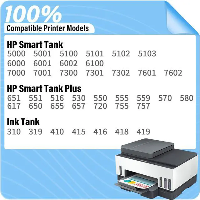 Alt view image 2 of 7 - 32XL Black Ink Bottle Refill for HP Smart Tank 5000 7301 651 7001 7602 6001 551 5101 7300 5102 7302 7601 6002 5103 755 757 570 578 590 Printers, 165ML Black Ink x 2-Pack