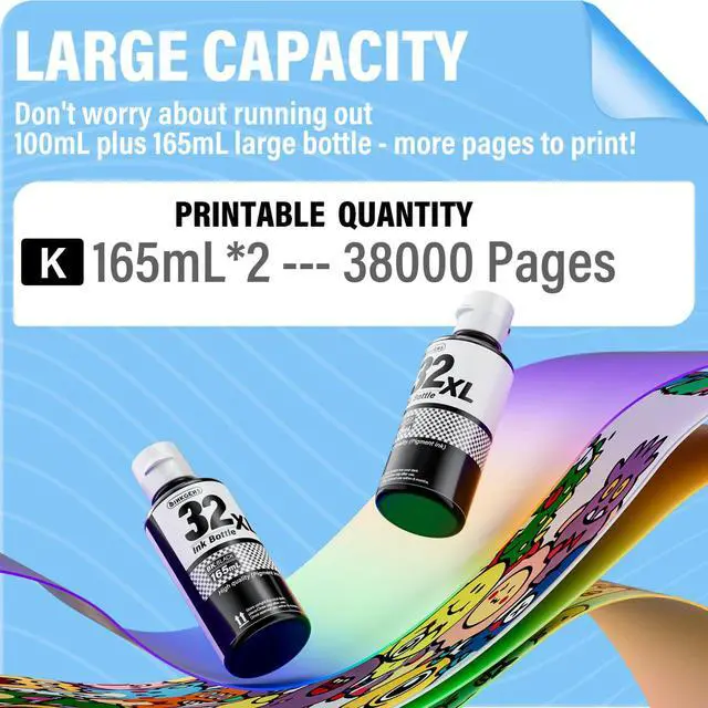 Alt view image 3 of 7 - 32XL Black Ink Bottle Refill for HP Smart Tank 5000 7301 651 7001 7602 6001 551 5101 7300 5102 7302 7601 6002 5103 755 757 570 578 590 Printers, 165ML Black Ink x 2-Pack