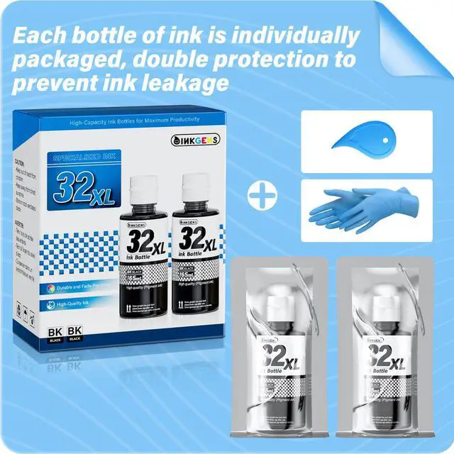 Alt view image 6 of 7 - 32XL Black Ink Bottle Refill for HP Smart Tank 5000 7301 651 7001 7602 6001 551 5101 7300 5102 7302 7601 6002 5103 755 757 570 578 590 Printers, 165ML Black Ink x 2-Pack