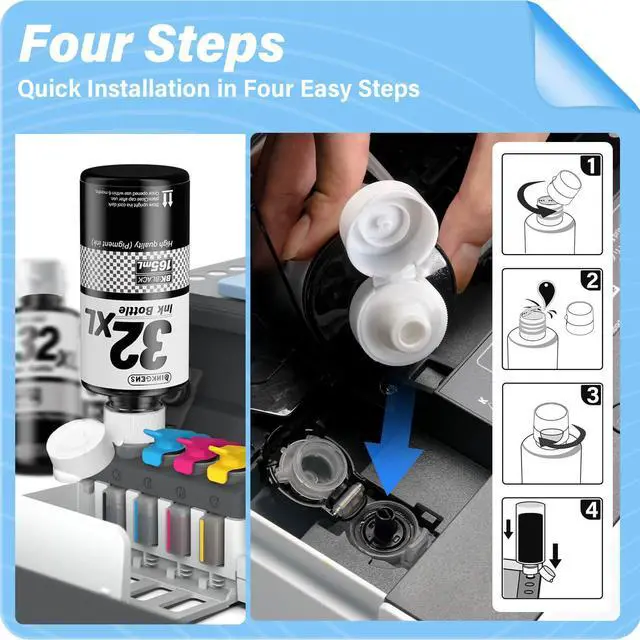 Alt view image 5 of 7 - 32XL Black Ink Bottle Refill for HP Smart Tank 5000 7301 651 7001 7602 6001 551 5101 7300 5102 7302 7601 6002 5103 755 757 570 578 590 Printers, 165ML Black Ink x 2-Pack