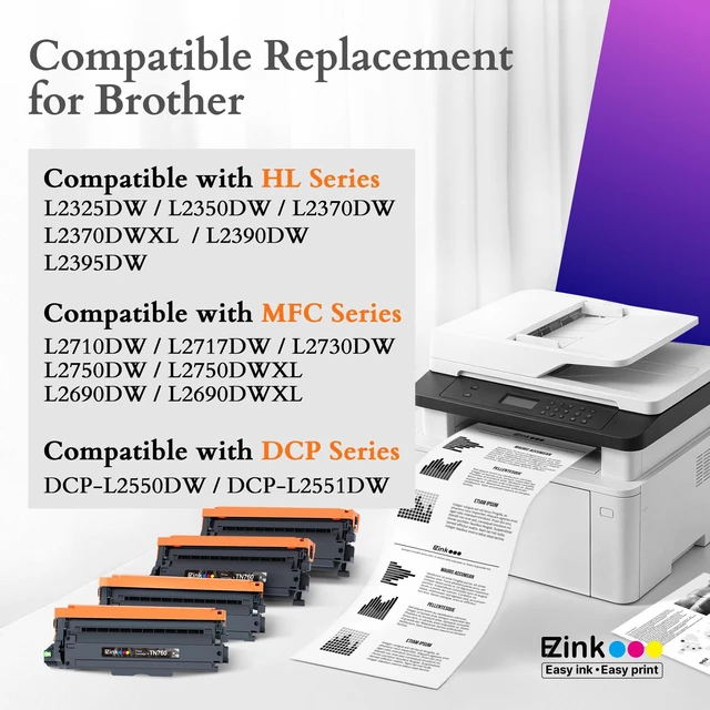 Alt view image 2 of 7 - TN760 Toner for Brother Printer TN-760 TN 760 TN-760 TN730 TN-730 TN-730 Compatible for Brother MFC-L2710DW MFC-L2750DW HL-L2350DW HL-L2370DW HL-L2395DW L2390DW DCP-L2550DW for TN760 (4 pack, Black)
