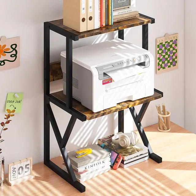 Main image of Printer Stand for Desk to Save Space, Metal+Wood for Home Office