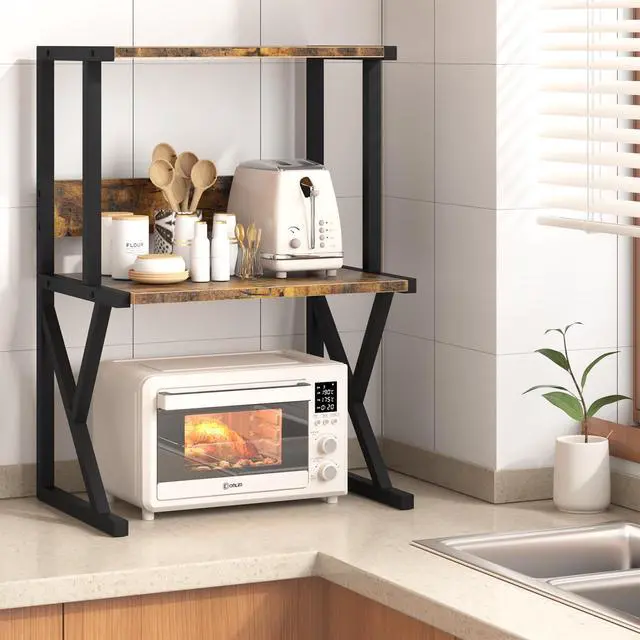 Alt view image 6 of 7 - Printer Stand for Desk to Save Space, Metal+Wood for Home Office