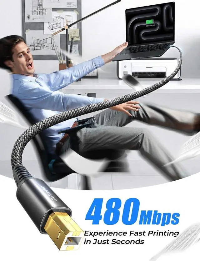 Alt view image 4 of 6 - USB A to USB B Priner Cable 10FT USB 2.0 MIDI USB Cable