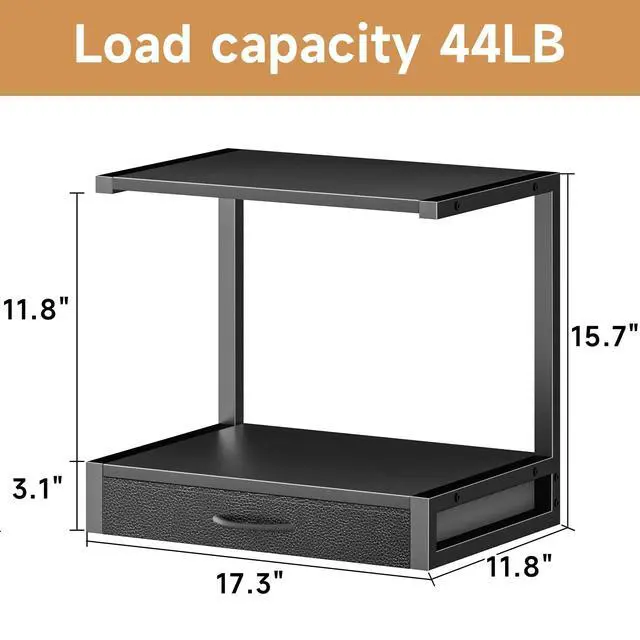 Alt view image 6 of 7 - 2-Tier Desktop Printer Stand with Fabric Drawer,17.3"x11.8" Black