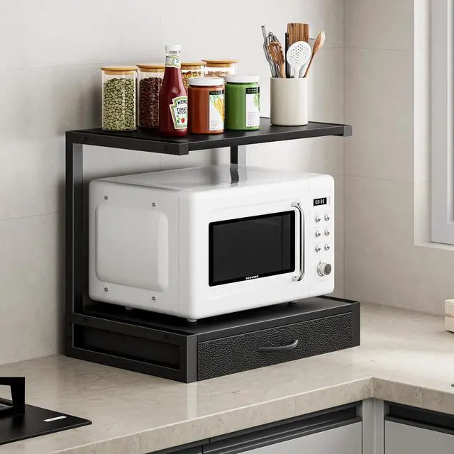 Alt view image 7 of 7 - 2-Tier Desktop Printer Stand with Fabric Drawer,17.3"x11.8" Black