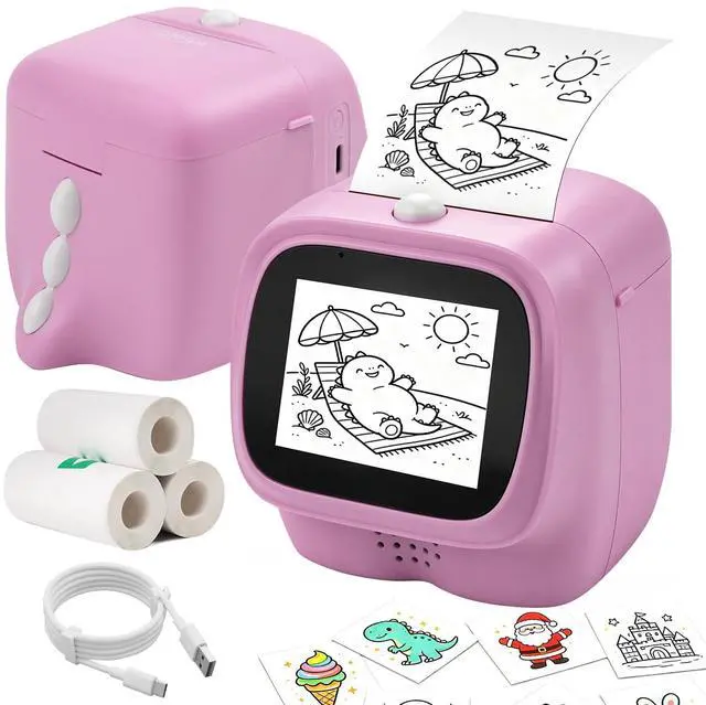 Main image of AI Voice Sticker Maker for Kids, Mini Thermal Printer, Purple Dino