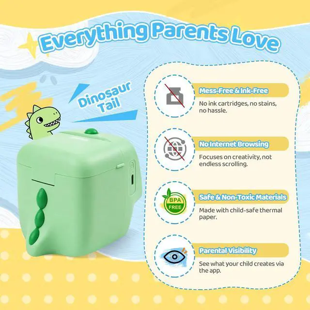 Alt view image 4 of 7 - AI Voice Sticker Maker for Kids, Mini Thermal Printer, Purple Dino
