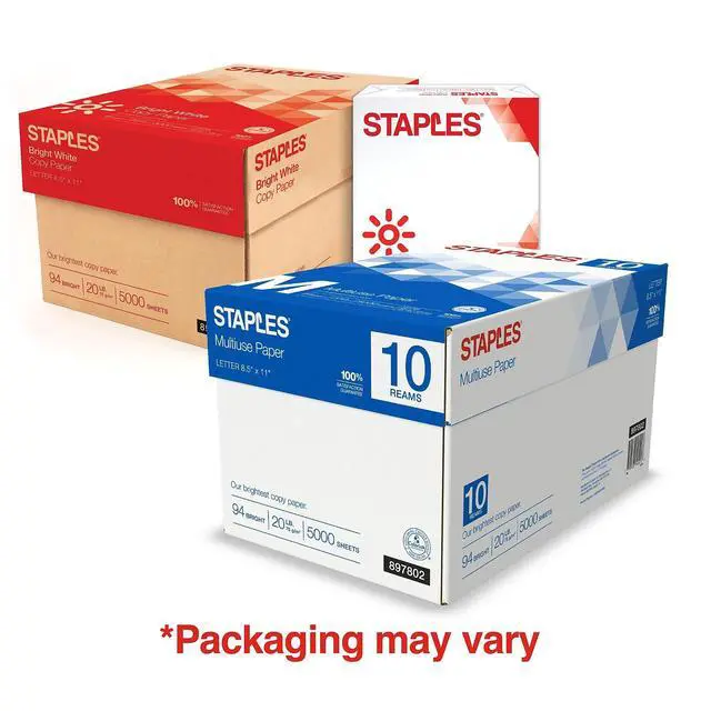 Alt view image 4 of 4 - Staples Multipurpose Copy Paper, 8.5x11, 20lb, 94 Bright, 10 Reams/Carton