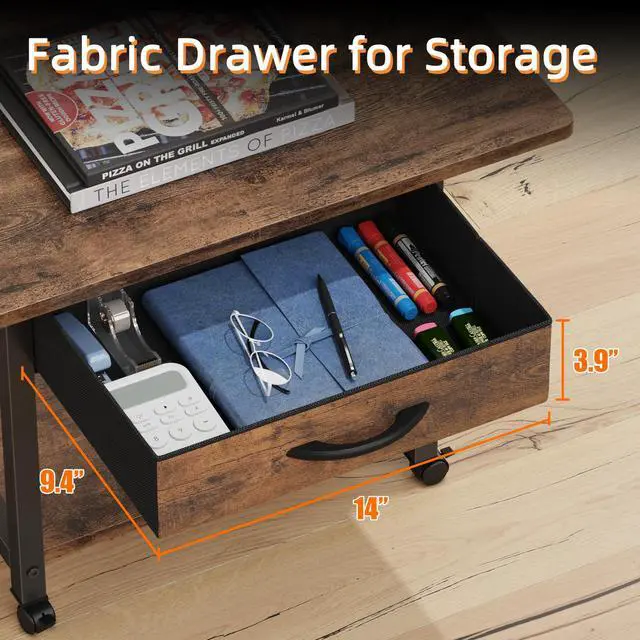 Alt view image 6 of 7 - 22"x15" Large Printer Stand with Drawer, 2-Tier Rolling Table Cart