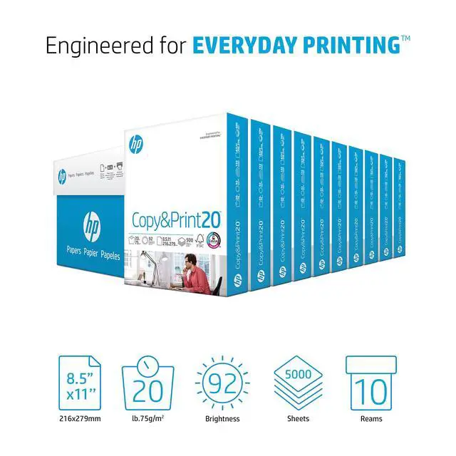 Alt view image 2 of 6 - | 8.5 x 11 Paper | Copy &Print 20 lb | 10 Ream Case - 5,000 Sheets | 92 Bright | FSC Certified | 200060C