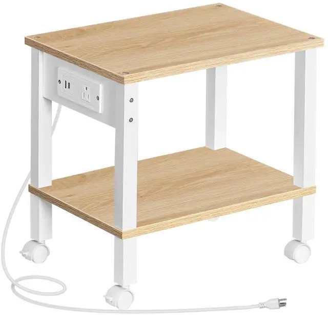Main image of 2-Tier Printer Stand with Charging Station, Under Desk Printer Table, Printer Cart with Storage Shelves, Shelf for Small Spaces, for Home Office, Natural WN38UPS01