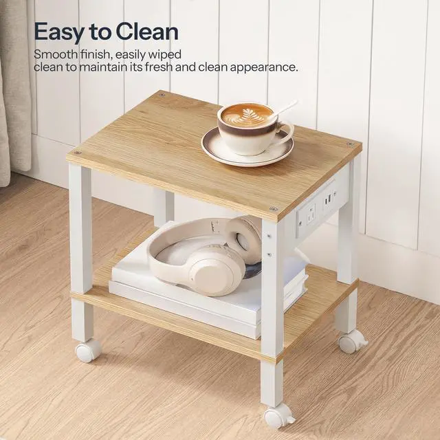 Alt view image 6 of 7 - 2-Tier Printer Stand with Charging Station, Under Desk Printer Table, Printer Cart with Storage Shelves, Shelf for Small Spaces, for Home Office, Natural WN38UPS01