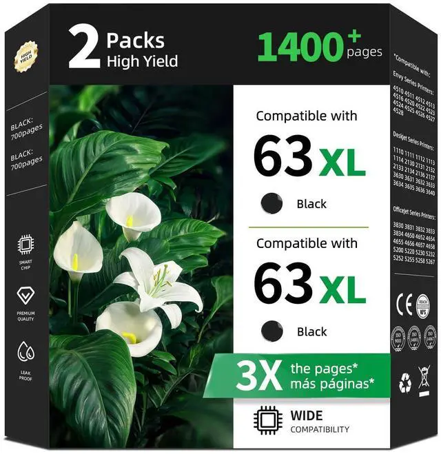 Main image of 63XL Black Ink Cartridges Replacement for HP 63 XL 4520 3830 5255 5200 3630
