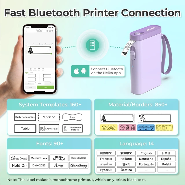 Alt view image 2 of 7 - P21 Label Maker Machine with Tape, Bluetooth Label Printer, Purple Creative App & Multiple Templates, Inkless Printing, Built-in Cutter, Ideal for School, Teacher Supplies, Office, and Home