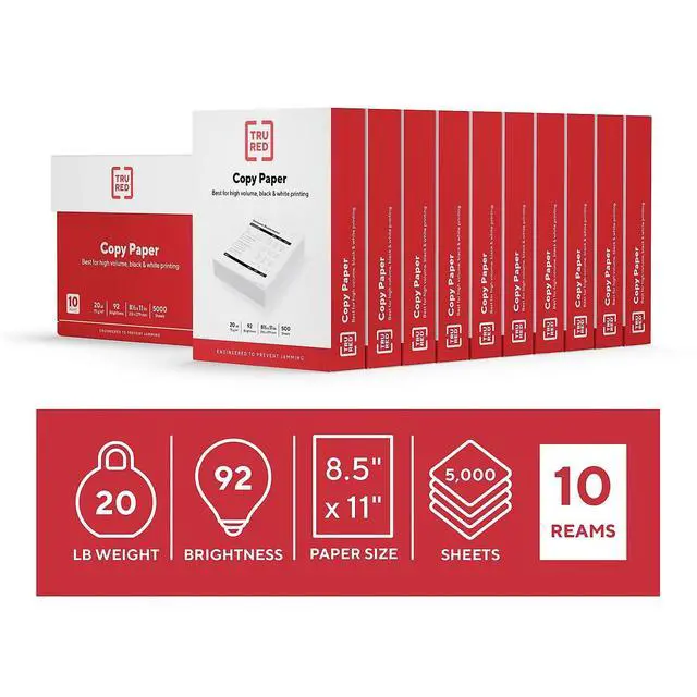 Alt view image 2 of 7 - TRU RED Copy & Printer Paper, 8.5 x 11, 20 lb, 92 Bright, 5,000 Sheets/Carton, White Letter Size Paper for Office, School & Home