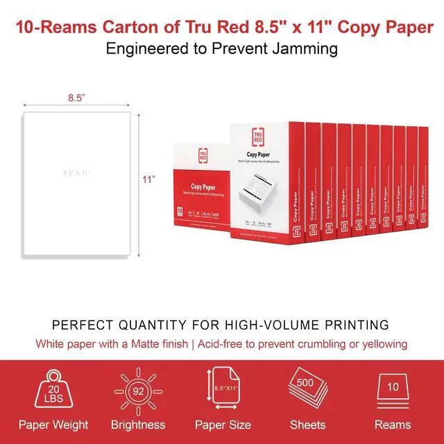 Alt view image 7 of 7 - TRU RED Copy & Printer Paper, 8.5 x 11, 20 lb, 92 Bright, 5,000 Sheets/Carton, White Letter Size Paper for Office, School & Home