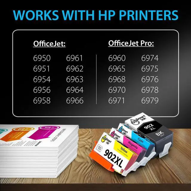 Alt view image 3 of 7 - Compatible Ink Cartridge Replacement for HP 902 XL 902XL (4 Combo Pack) to use with Officejet Pro 6978 6968 6974 6975 6960 Officejet 6951 6954 6956 6958 Printers