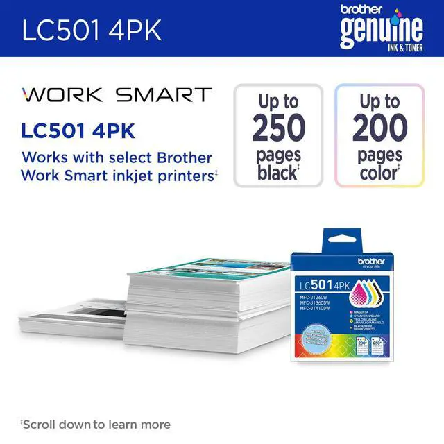 Alt view image 2 of 7 - Genuine LC5014PK 4-Pack (1 Each of) Standard Yield Black, Cyan, Magenta, and Yellow Ink Cartridges