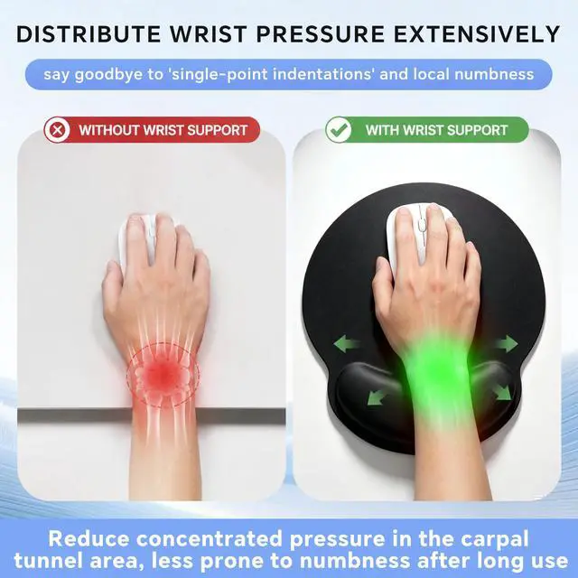 Alt view image 2 of 7 - Ergonomic Mouse Pad with Wrist Rest, Contoured Fit Relieves Wrist Pressure, Smooth Lycra Surface for Free Gliding, Non-Slip PU Base, Soft Elastic Support Mouse Mat for Home Office (Black)