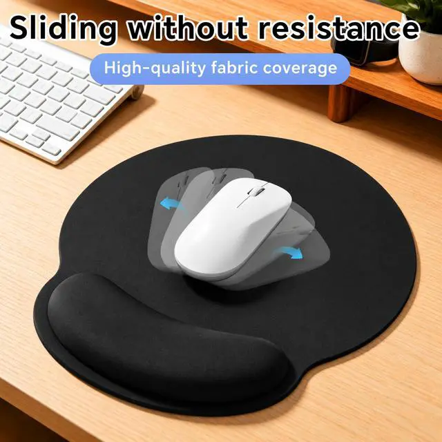 Alt view image 3 of 7 - Ergonomic Mouse Pad with Wrist Rest, Contoured Fit Relieves Wrist Pressure, Smooth Lycra Surface for Free Gliding, Non-Slip PU Base, Soft Elastic Support Mouse Mat for Home Office (Black)