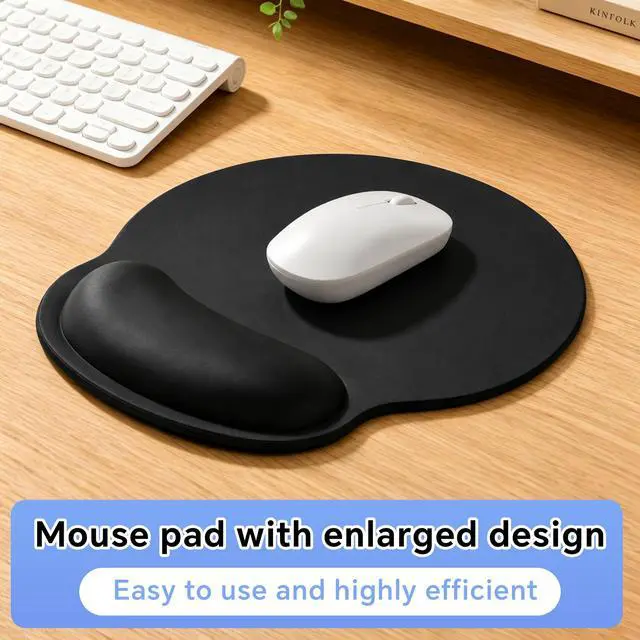 Alt view image 4 of 7 - Ergonomic Mouse Pad with Wrist Rest, Contoured Fit Relieves Wrist Pressure, Smooth Lycra Surface for Free Gliding, Non-Slip PU Base, Soft Elastic Support Mouse Mat for Home Office (Black)
