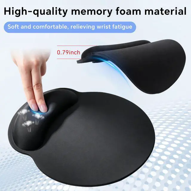 Alt view image 5 of 7 - Ergonomic Mouse Pad with Wrist Rest, Contoured Fit Relieves Wrist Pressure, Smooth Lycra Surface for Free Gliding, Non-Slip PU Base, Soft Elastic Support Mouse Mat for Home Office (Black)