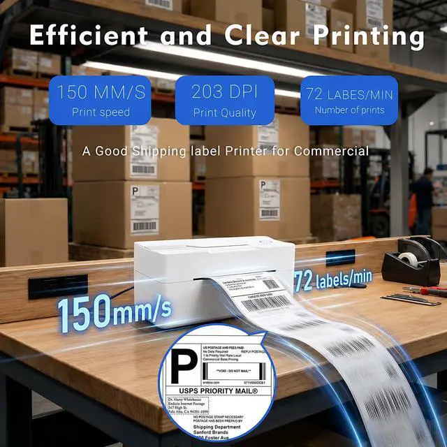Alt view image 4 of 7 - Bluetooth Thermal Shipping Label Printer, 4x6, White