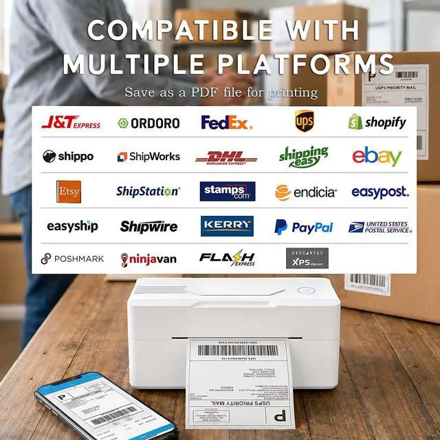 Alt view image 6 of 7 - Bluetooth Thermal Shipping Label Printer, 4x6, White
