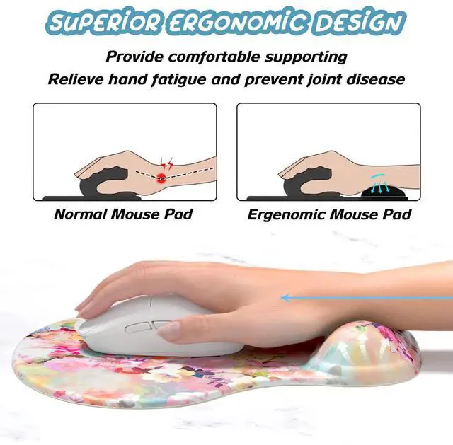 Alt view image 2 of 7 - Ergonomic Mouse Pad with Wrist Rest Support, Gel Mouse Pads with Non-Slip PU Base, Pain Relief Memory Foam Computer Mat, Cute Office Supplies Desk Decro Accessories, Pink Flower