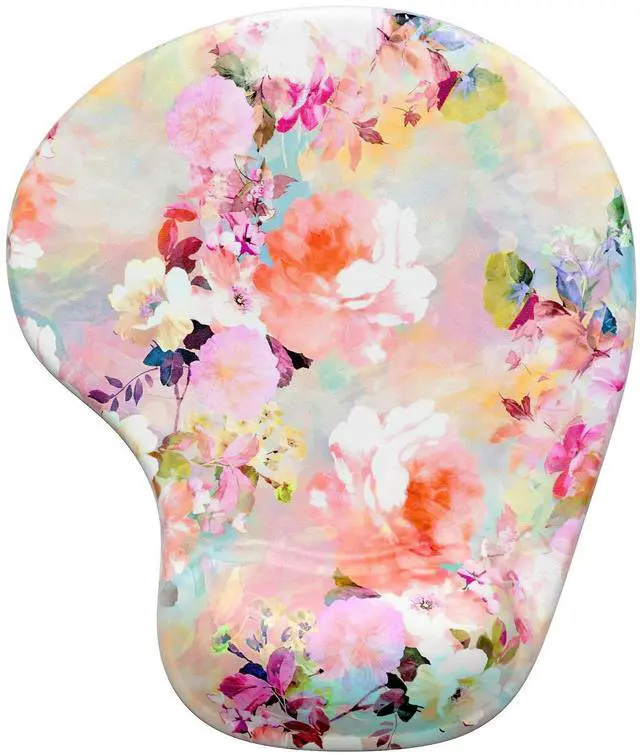 Main image of Ergonomic Mouse Pad with Wrist Rest Support, Gel Mouse Pads with Non-Slip PU Base, Pain Relief Memory Foam Computer Mat, Cute Office Supplies Desk Decro Accessories, Pink Flower