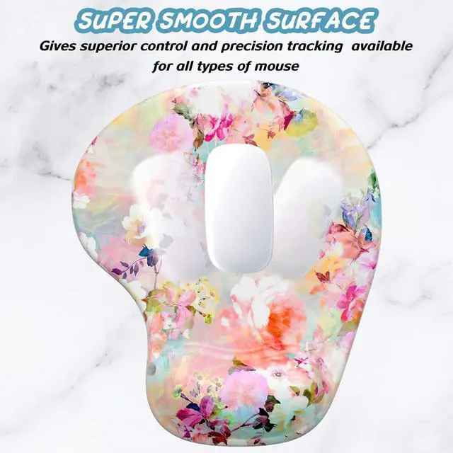 Alt view image 4 of 7 - Ergonomic Mouse Pad with Wrist Rest Support, Gel Mouse Pads with Non-Slip PU Base, Pain Relief Memory Foam Computer Mat, Cute Office Supplies Desk Decro Accessories, Pink Flower