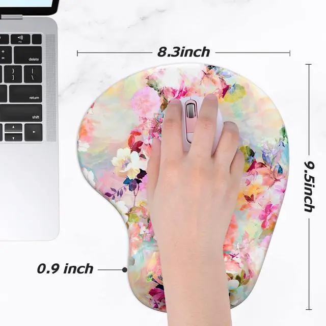 Alt view image 6 of 7 - Ergonomic Mouse Pad with Wrist Rest Support, Gel Mouse Pads with Non-Slip PU Base, Pain Relief Memory Foam Computer Mat, Cute Office Supplies Desk Decro Accessories, Pink Flower