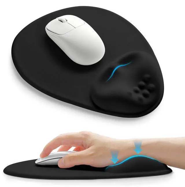 Main image of Palm-Rest and Wrist-Hugging Mouse Pad Wrist Rest, Ergonomic Wrist Support with Curve Fitting Cushioned Memory Foam for Carpal Tunnel Pain Relief, 9.9 x 8.3 Inch, Dark Night Black