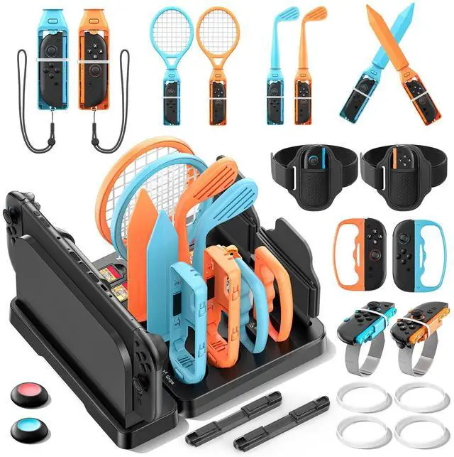 Main image of Switch 1/2 Sports Accessories Bundle with Organizer Station Compatible with Nintendo Switch Console & Joy-con, Storage and Organizer for Switch Sports Games, Family Sports Games Pack Accessories Kit