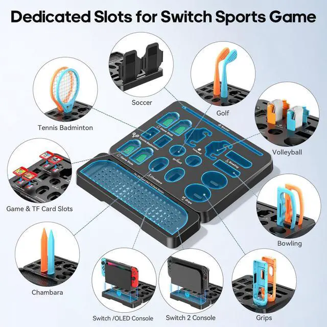 Alt view image 4 of 7 - Switch 1/2 Sports Accessories Bundle with Organizer Station Compatible with Nintendo Switch Console & Joy-con, Storage and Organizer for Switch Sports Games, Family Sports Games Pack Accessories Kit
