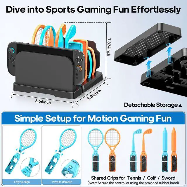 Alt view image 5 of 7 - Switch 1/2 Sports Accessories Bundle with Organizer Station Compatible with Nintendo Switch Console & Joy-con, Storage and Organizer for Switch Sports Games, Family Sports Games Pack Accessories Kit
