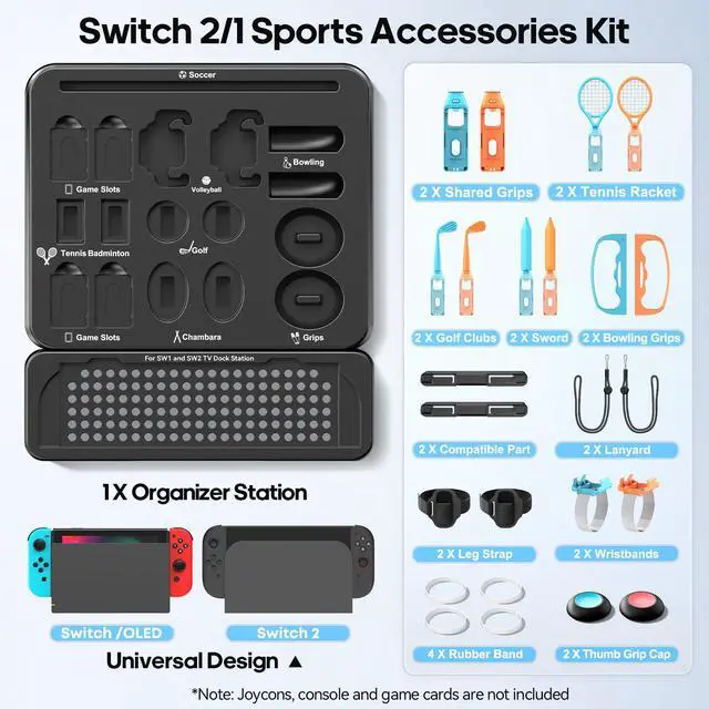 Alt view image 3 of 7 - Switch 1/2 Sports Accessories Bundle with Organizer Station Compatible with Nintendo Switch Console & Joy-con, Storage and Organizer for Switch Sports Games, Family Sports Games Pack Accessories Kit