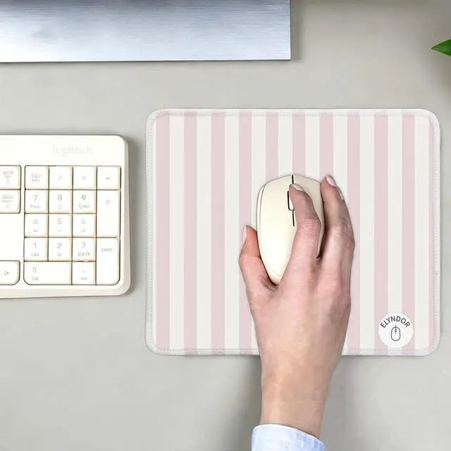 Alt view image 3 of 7 - Mouse Pad for Desk with Stitched Edge, Premium Cute Washable Mouse Pads. Computer Mousepad with Non-Slip Rubber Base, Mousepads for Laptop, 9.25x7.75x0.12 inch (Pink Stripes)